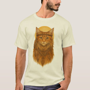 T-Shirt Graphique Esprit de Chat Doré Boho