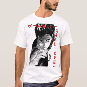 T-Shirt Graphique Esquisse de Joueur Style Manga G