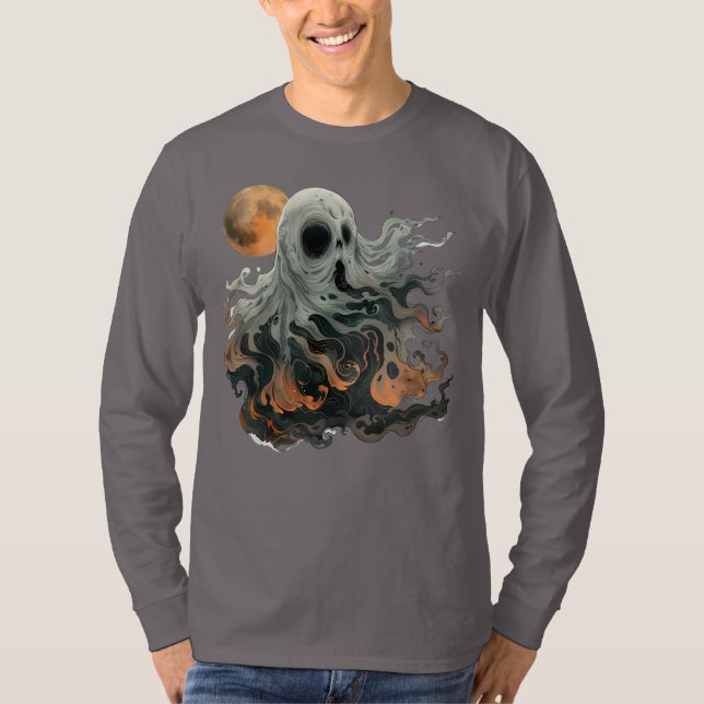 T-shirt graphique fantôme hantant et lune (Devant)