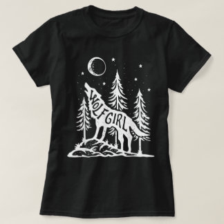 T-Shirt Graphique Fille Loup Forêt Hurlement Lune