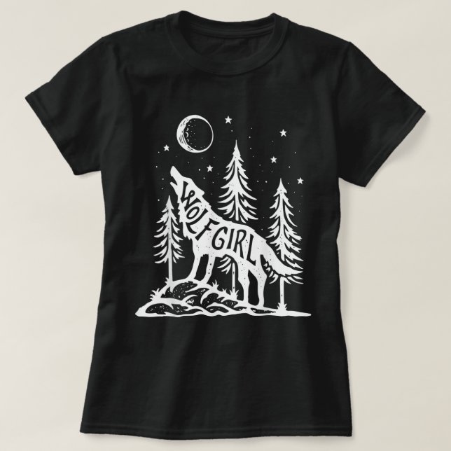 T-Shirt Graphique Fille Loup Forêt Hurlement Lune (Design devant)