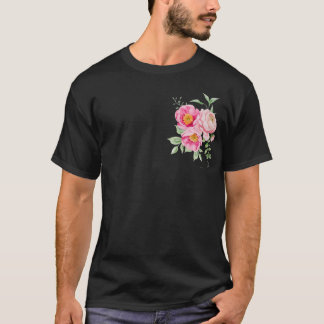 T-Shirt Graphique Fleur de Pivoine Rose Noir