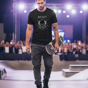 T-Shirt graphique grunge à cœur et crâne Mérite