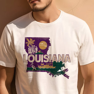 T-shirt Graphique Iconique de Voyage Rétro de Louisiane