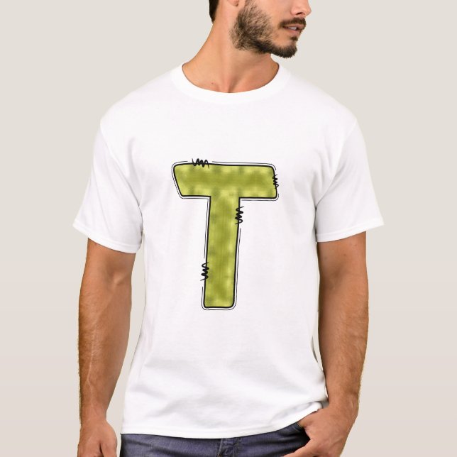 T-shirt Graphique initiale lettre T jaune stylisée blanc (Devant)