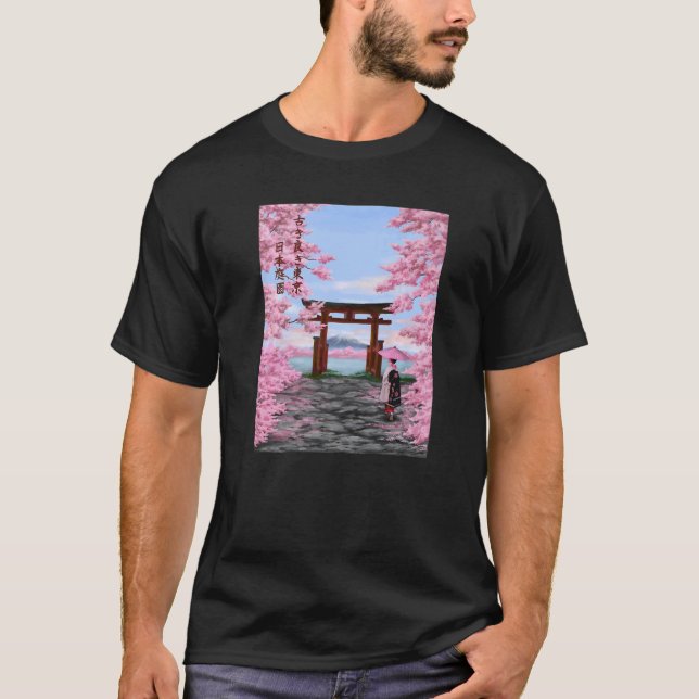 T-shirt Graphique japonais avec fleur de cerisier (Devant)