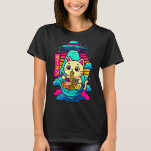 T-shirt graphique Kawaii Cat Alien Ufo Ramen drôle