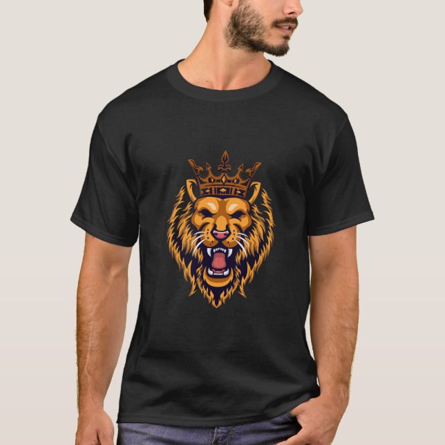 T-Shirt Graphique Lion Roi Couronne Royale (Devant)