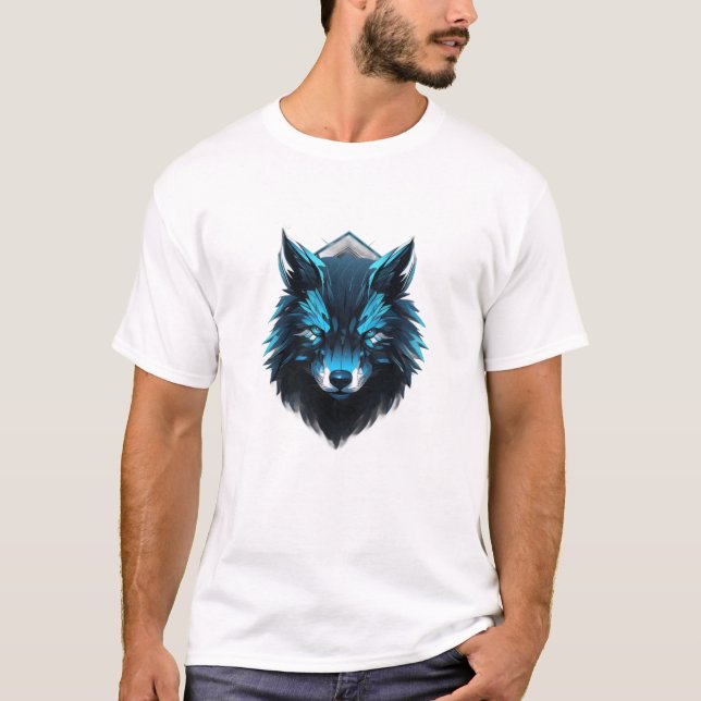 T-Shirt Graphique Loup Cyber Bleu (Devant)