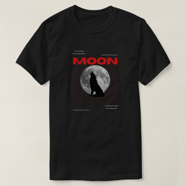 T-Shirt Graphique Loup Lune Noir Esthétique (Design devant)