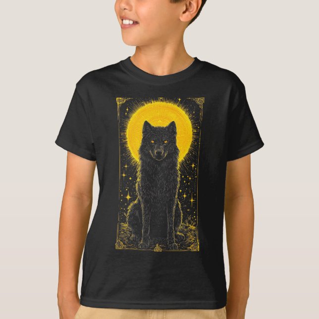 T-shirt graphique Lune dorée Loup noir – Animaux f (Devant)