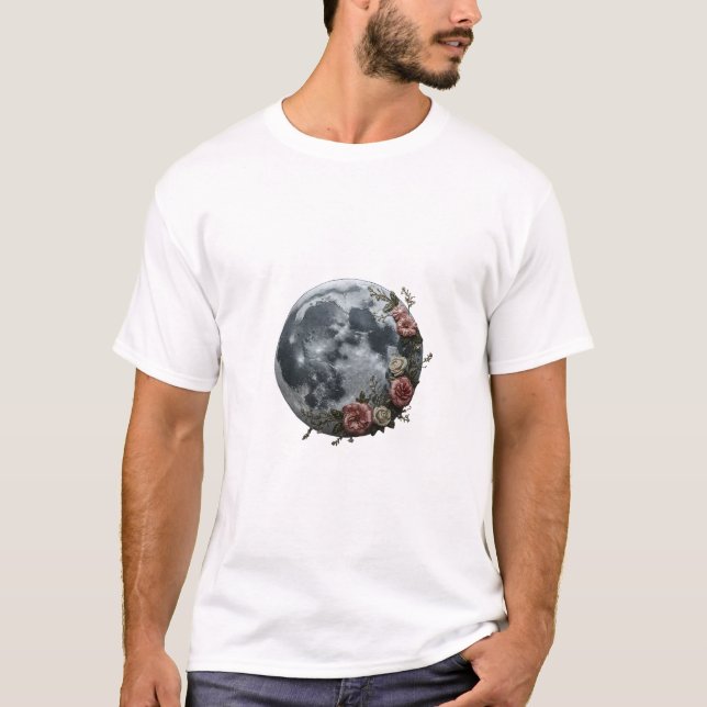 T-Shirt Graphique Lune Florale Céleste (Devant)