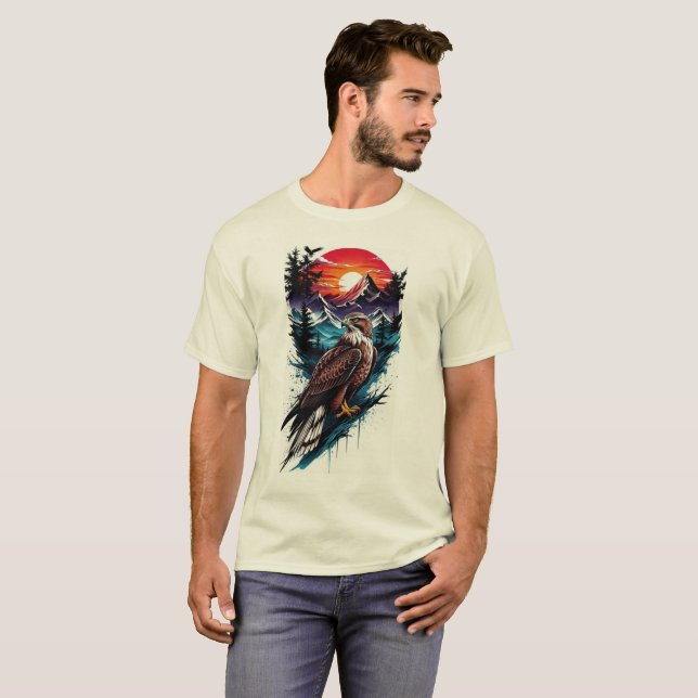 T-shirt Graphique majestueux du coucher de soleil sur Hawk (Devant entier)
