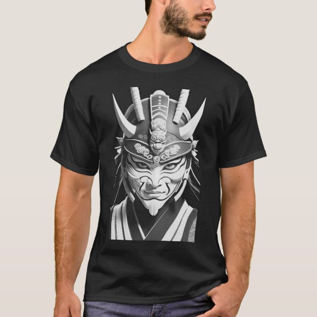 T-Shirt Graphique Masque de Samouraï Noir (Devant)