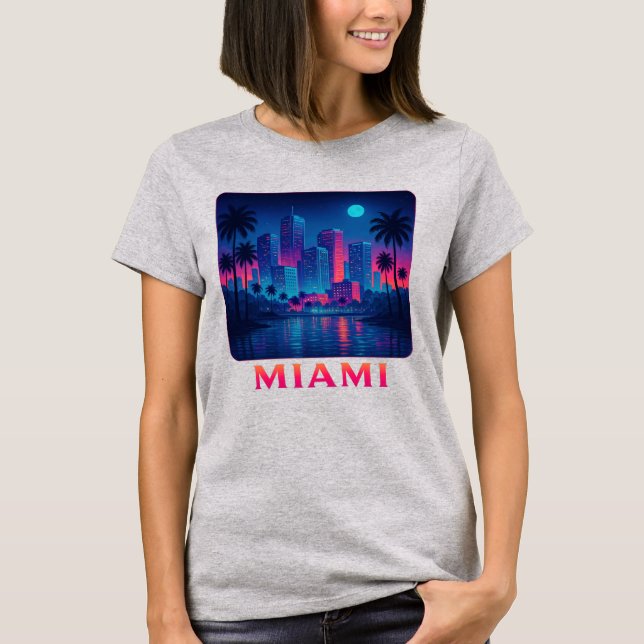 T-shirt graphique Miami Moonrise - Skyline néon (Devant)