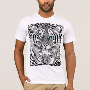 T-shirt Graphique noir et blanc de tigre d'yeux bleus