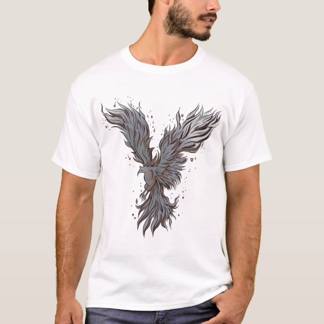 T-Shirt Graphique Oiseau Phénix Gris Volant - clas (Devant)