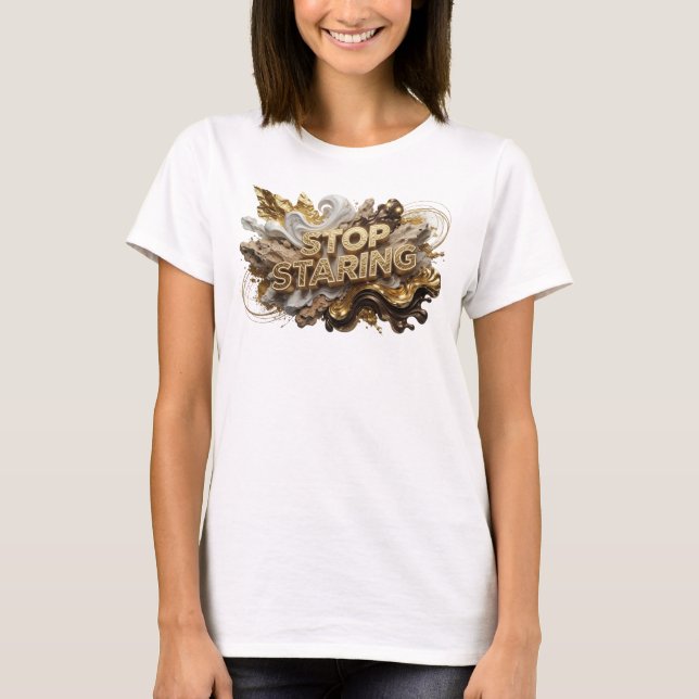 T-shirt graphique orange frappant STOP REGARDEZ (Devant)