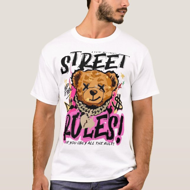 T-Shirt Graphique Ours Urbain Règles de la Rue (Devant)