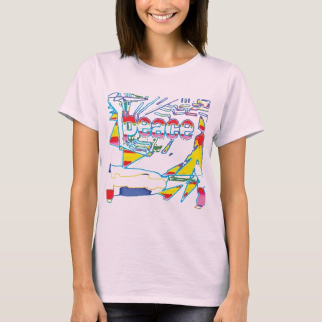 T-shirt Graphique "Paix" avec bleu rose jaune et bleu T (Devant)