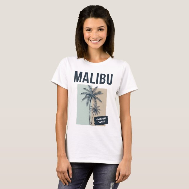 T-Shirt Graphique Palmier de la Plage de Malibu Ca (Devant entier)