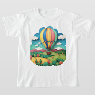 T-Shirt Graphique Paysage Coloré de Montgolfière