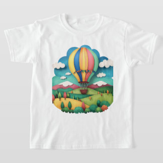 T-Shirt Graphique Paysage Coloré de Montgolfière