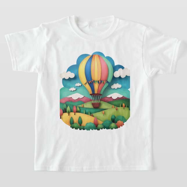 T-Shirt Graphique Paysage Coloré de Montgolfière (Poser)