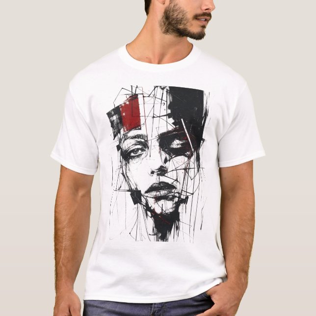 T-Shirt Graphique Portrait Expressionniste Abstrai (Devant)