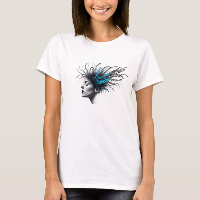 T-Shirt Graphique pour Femme Portrait Pensée Abstr (Devant)
