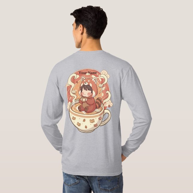 T-shirt graphique pour hommes au café Panda Rouge  (Dos entier)