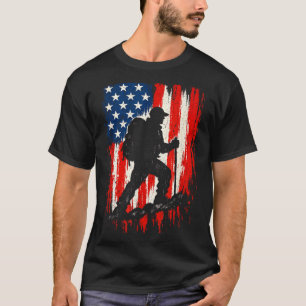 T-shirt Graphique Randonneur Silhouette Drapeau Américain