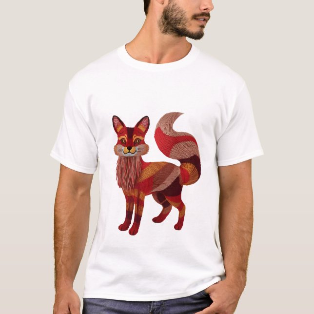 T-Shirt Graphique Renard de Style Brodé - Wi Vibra (Devant)