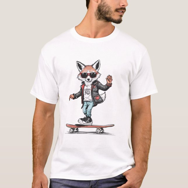 T-shirt Graphique Renard Skateur Cool (Devant)