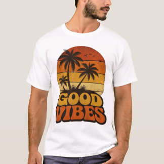 T-Shirt Graphique Rétro Sunset Good Vibes