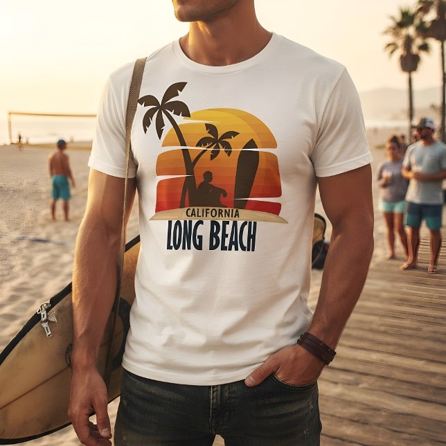 T-shirt Graphique Rétro Surf Couché de Soleil à Long Beach (Créateur téléchargé)