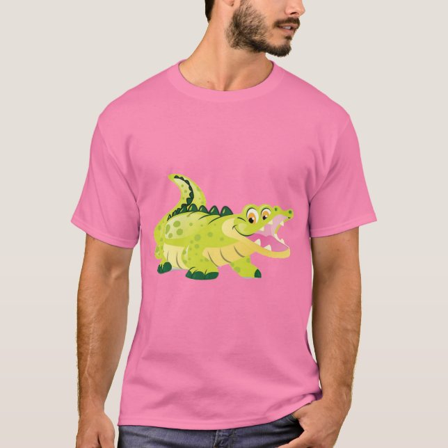 T-shirt graphique rose avec un bébé alligator de d (Devant)