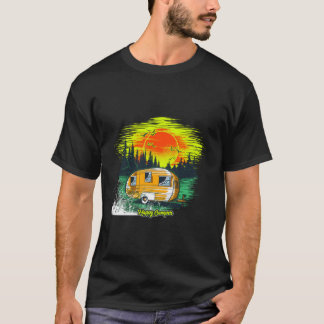 T-shirt graphique scène de camping au coucher du s