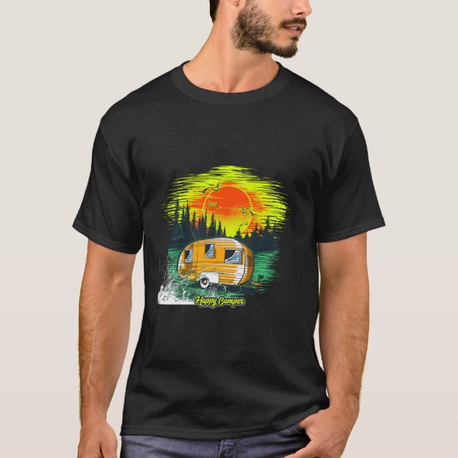 T-shirt graphique scène de camping au coucher du s (Devant)