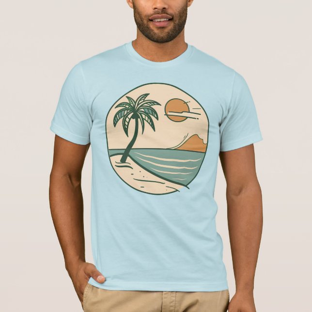 T-shirt graphique scène de plage tropicale minimal (Devant)