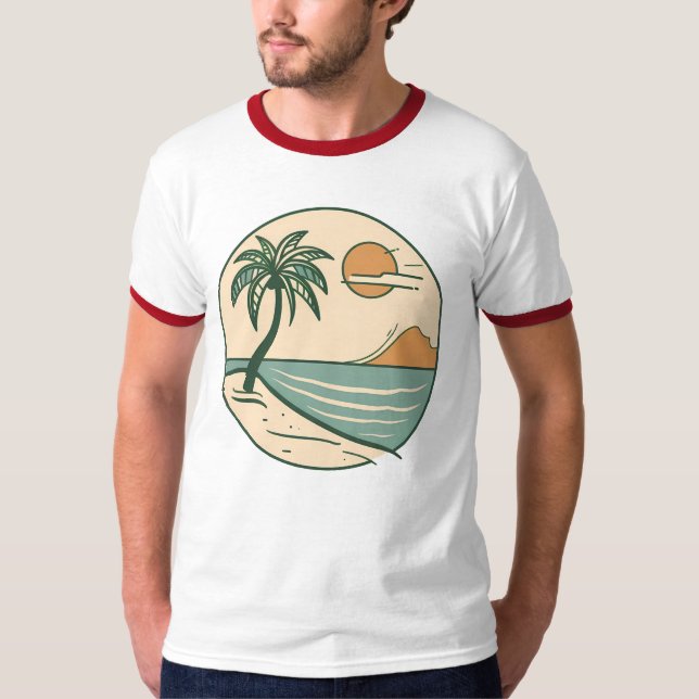 T-shirt graphique scène de plage tropicale minimal (Devant)