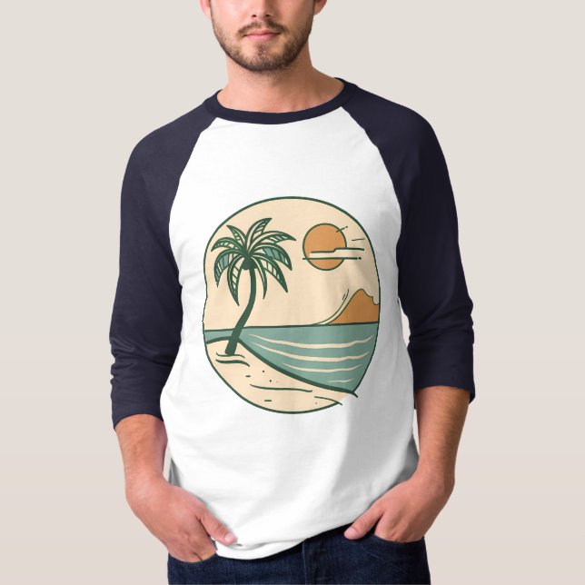 T-shirt graphique scène de plage tropicale minimal (Devant)