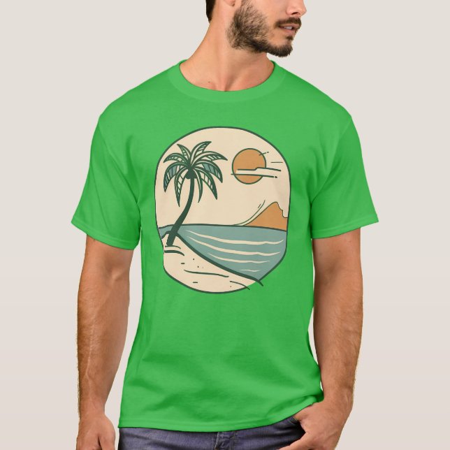 T-shirt graphique scène de plage tropicale minimal (Devant)