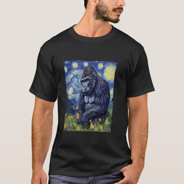 T-shirt Graphique singe gorille dans le style de Van Gogh  (Devant)