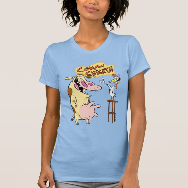 T-shirt Graphique souriant de vache et de poulet (Devant)