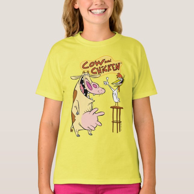 T-shirt Graphique souriant de vache et de poulet (Devant)