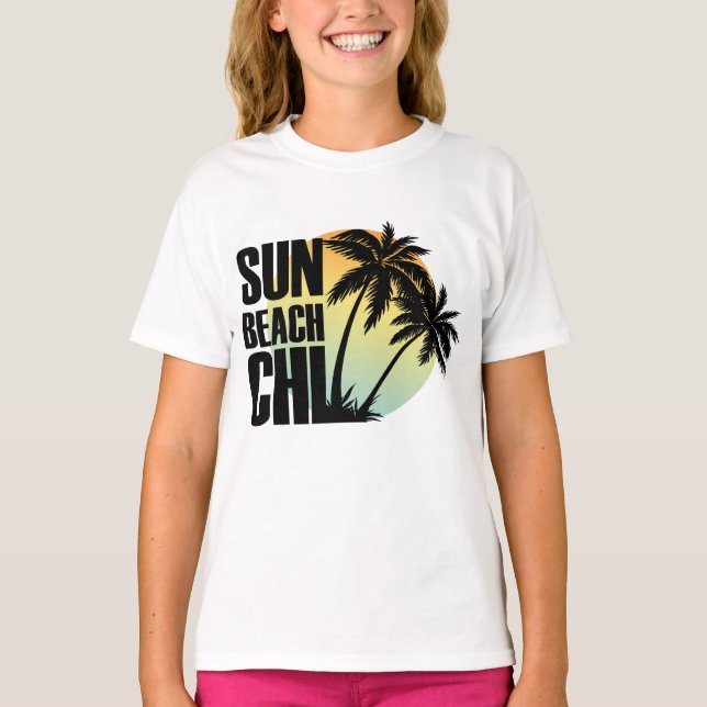 T-shirt Graphique Sun, Beach & Chill Palm Tree (Devant)