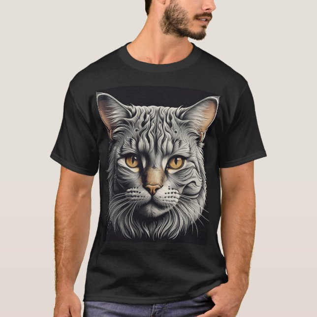 T-shirt graphique Tête de chat gras - D élégant et (Devant)