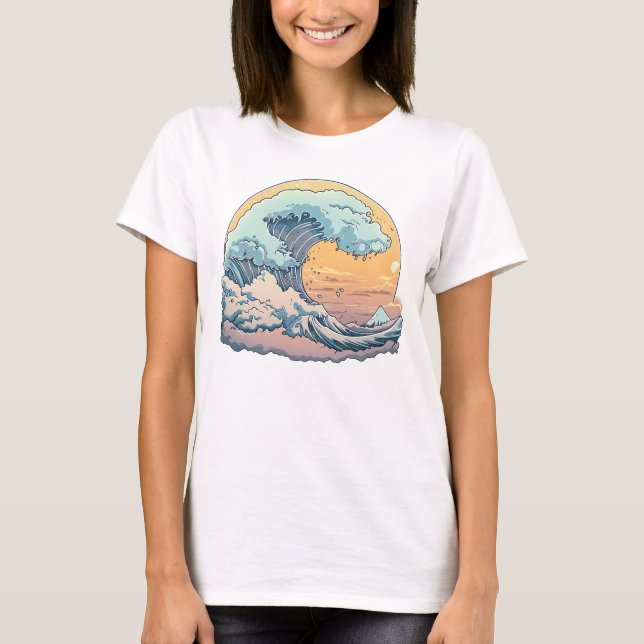 T-Shirt Graphique Vague Océan Pastel (Devant)