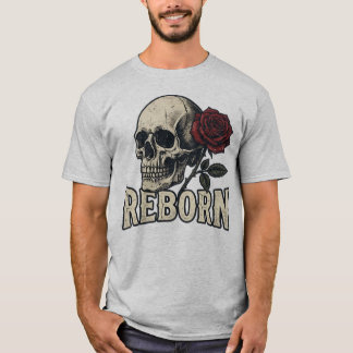 T-Shirt Graphique Vintage Crâne et Rose Réinventé